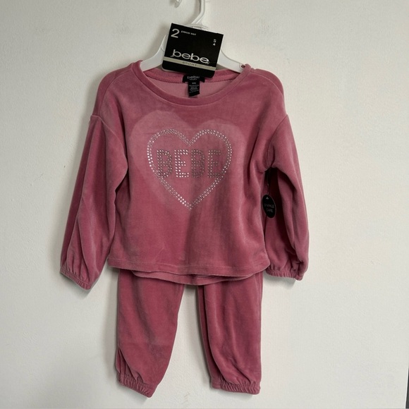 New BEBE 2 Piece Velour Rose Blush Toddler Size 4 Sweatsuit Cozy‎ Rhinestone ￼ - Picture 1 of 15